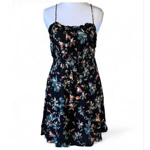 Free People Intimately Black Floral Mini Dress Open Back Tie Medium
